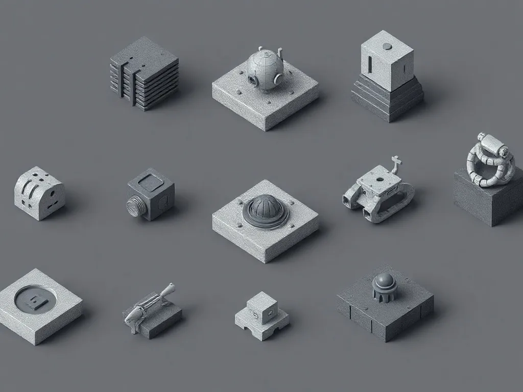A series of consistent minimalist 3D isometric icons for a t